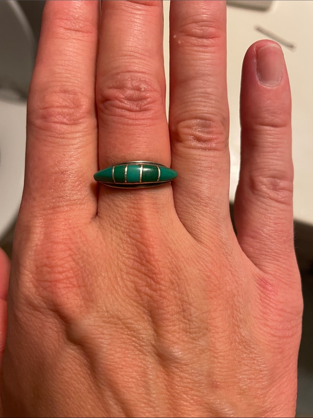 Turquoise, inlay, silver ring - Women's Jewelry size 6.5